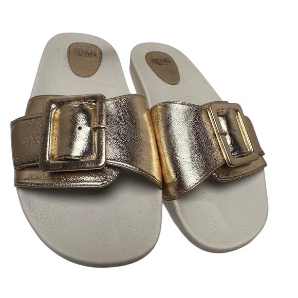Frances Valentine Gold Slide Sandals - Picture 15 of 15